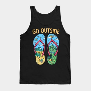 Funny Camping Graphic Go Outside Flip Flops Camper Tank Top